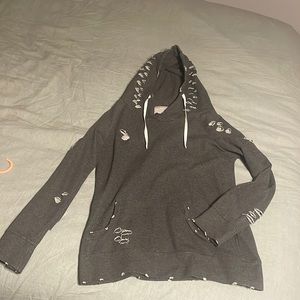 Gray Chelsea DeBoer distressed hoodie